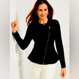 TALBOTS MIXED CABLE MOTO SWEATER JACKET - Black, Size Small - NWT - never worn!
